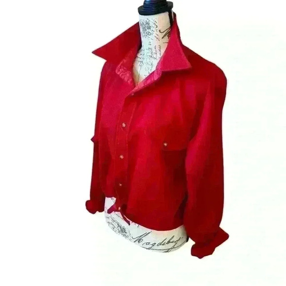 PENDLETON Rare Tie Front Top with Elbow Patches - Red ❤️ - Picture 2 of 13